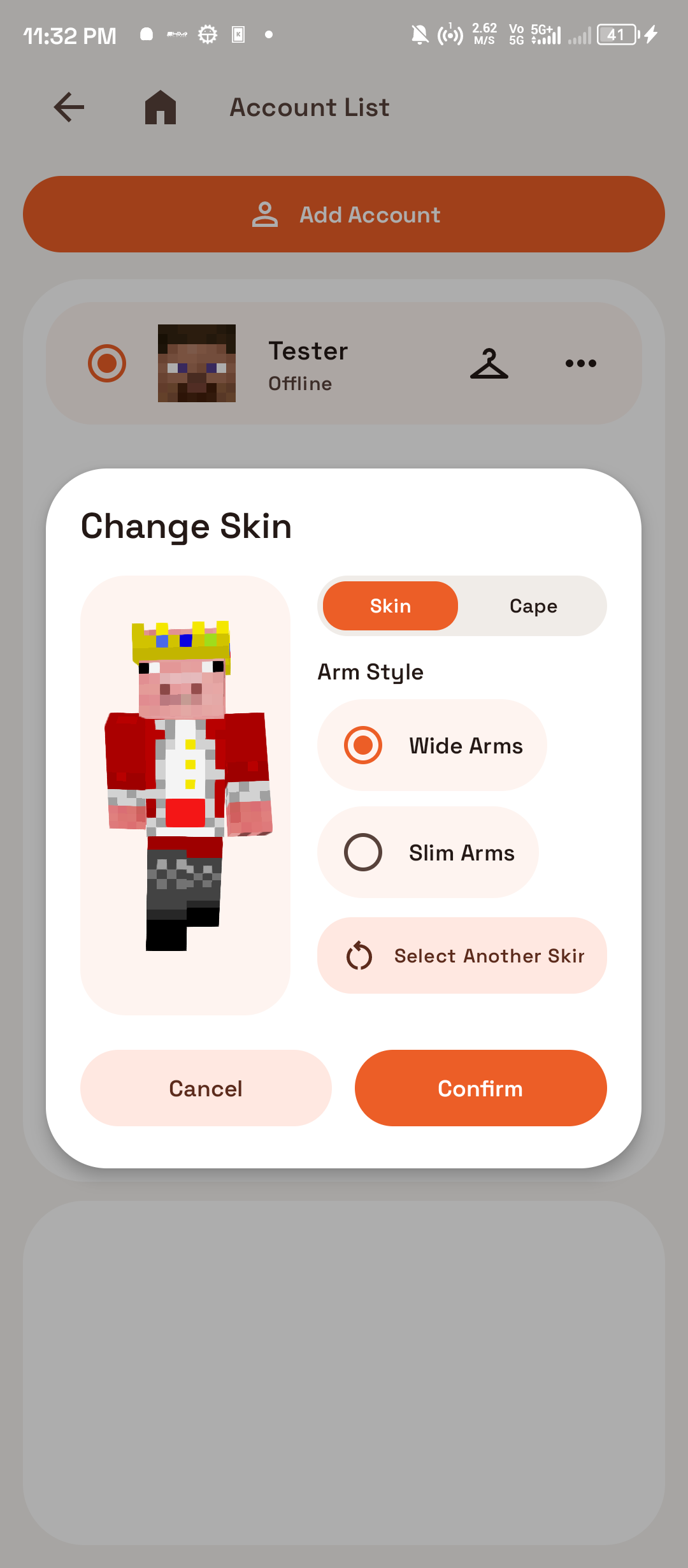 Interactive 3D Minecraft skin preview inside Blade Launcher